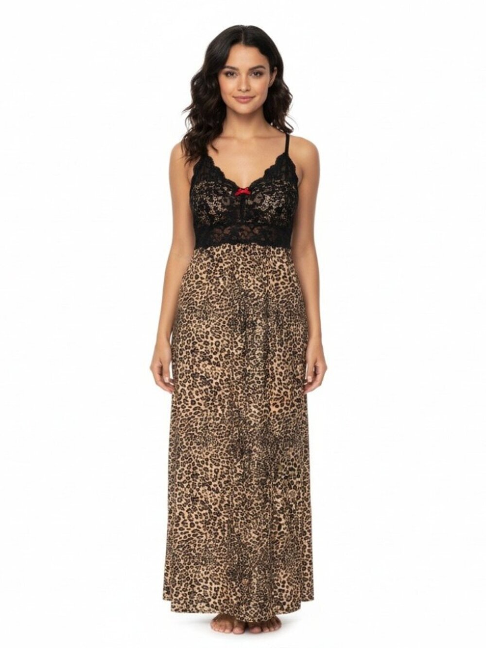 Soma Lace Red Bow Animal Print Maxi Nightgown Size XS